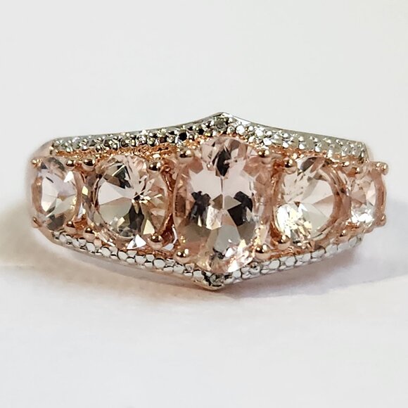 JTV Jewelry - (Resrvd) 2012 18K/925 Rose Gold Cor De Rosa 5 Stone Morganite Ring Size 8